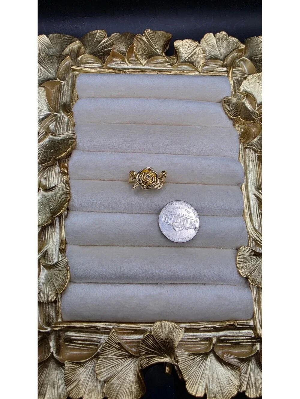 Vintage Style Rose Flower Ring Size 6 with KC Golden Plating Elegant Charm